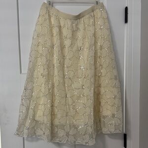 Studio West Cream Sequin Floral Skirt